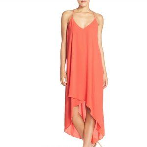 BCBG MAXAZRIA Cressida Racerback Georgette High/Low Maxi Dress Coral S
